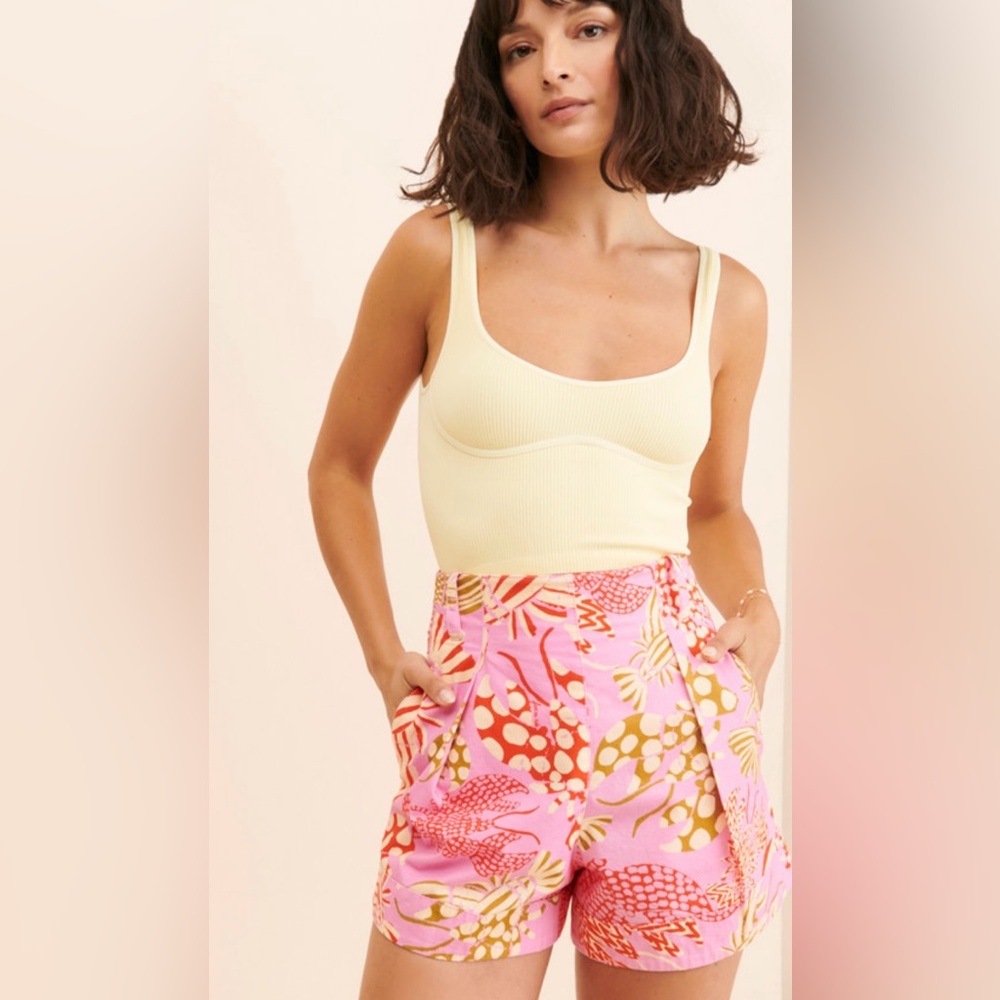 FARM Rio Pink Tropical Print High-Waist Shorts